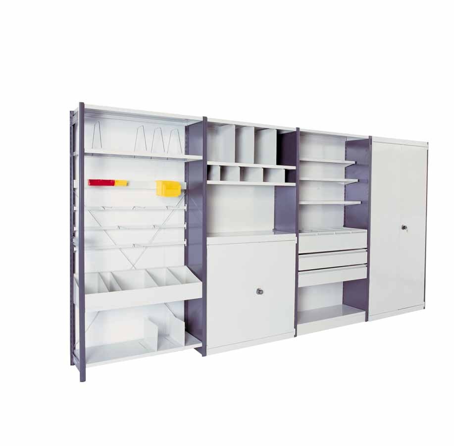 Shelving with galvanised or painted Actilone shelves