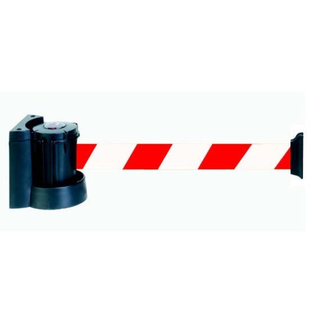 Magnetic retractable belt barrier unit