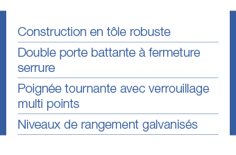Construction en tôle robuste Double porte battante à fermeture serrure Poignée tournante avec verrouillage multi poin   