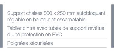 Support chaises 500 x 250 mm autobloquant, réglable en hauteur et escamotable Tablier cintré avec tubes de support re   
