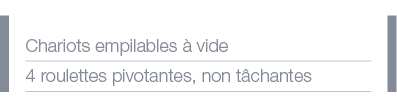 Chariots empilables à vide 4 roulettes pivotantes, non tâchantes