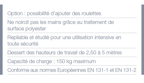 Option : possibilité d ajouter des roulettes Ne noircit pas les mains grâce au traitement de surface polyester Replia   