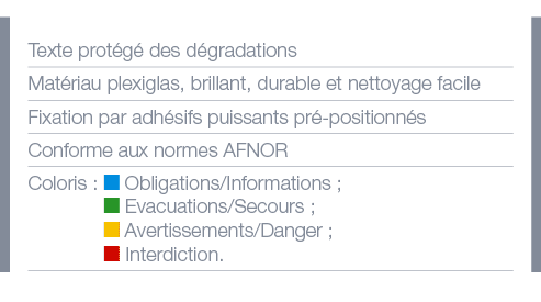 Texte protégé des dégradations Matériau plexiglas, brillant, durable et nettoyage facile Fixation par adhésifs puissa   