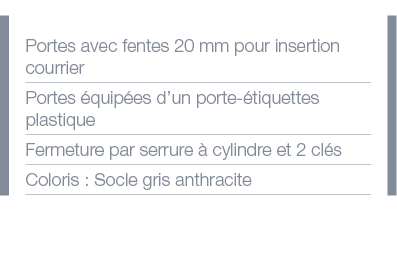 Portes avec fentes 20 mm pour insertion courrier Portes équipées d un porte-étiquettes plastique Fermeture par serrur   