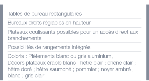 Tables de bureau rectangulaires Bureaux droits réglables en hauteur Plateaux coulissants possibles pour un accès dire   