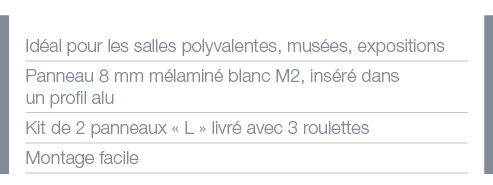 Idéal pour les salles polyvalentes, musées, expositions Panneau 8 mm mélaminé blanc M2, inséré dans un profil alu Kit   