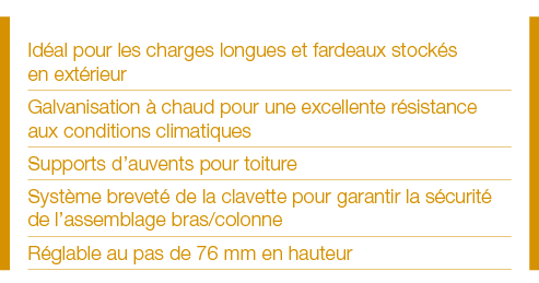 Idéal pour les charges longues et fardeaux stockés en extérieur Galvanisation à chaud pour une excellente résistance    