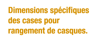 Dimensions spécifiques des cases pour rangement de casques 