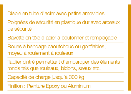 Diable en tube d acier avec patins amovibles Poignées de sécurité en plastique dur avec arceaux de sécurité Bavette e   