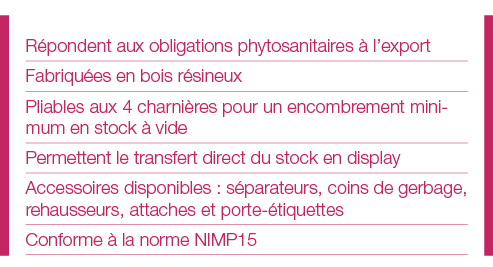 Répondent aux obligations phytosanitaires à l export Fabriquées en bois résineux Pliables aux 4 charnières pour un en   