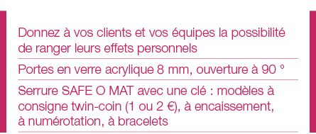 Donnez à vos clients et vos équipes la possibilité de ranger leurs effets personnels Portes en verre acrylique 8 mm,    