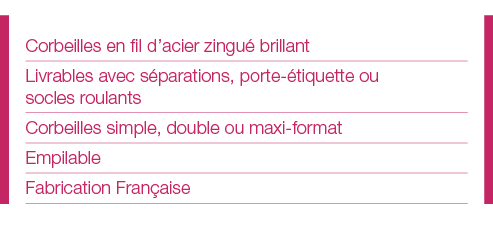 Corbeilles en fil d acier zingué brillant Livrables avec séparations, porte-étiquette ou socles roulants Corbeilles s   