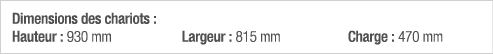 Dimensions des chariots : Hauteur : 930 mm Largeur : 815 mm Charge : 470 mm