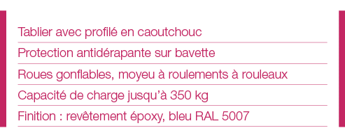 Tablier avec profilé en caoutchouc Protection antidérapante sur bavette Roues gonflables, moyeu à roulements à roulea   