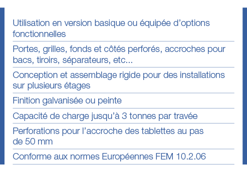 Utilisation en version basique ou équipée d options fonctionnelles Portes, grilles, fonds et côtés perforés, accroche   