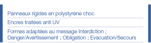 Panneaux rigides en polystyrène choc Encres traitées anti UV Formes adaptées au message Interdiction ; Danger Avertis   
