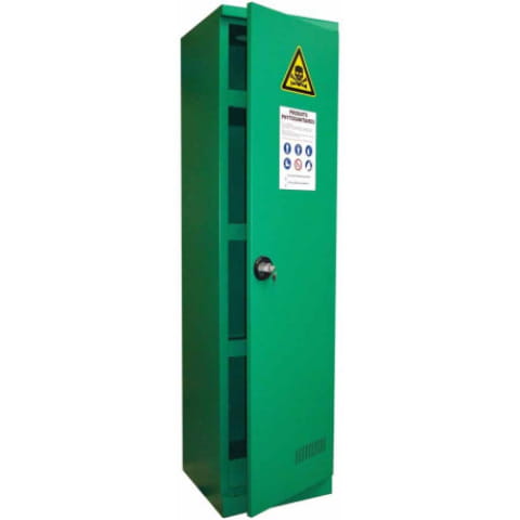 Armoire de sécurité verte pour le stockage de produits phytosanitaires avec pictogrammes de danger