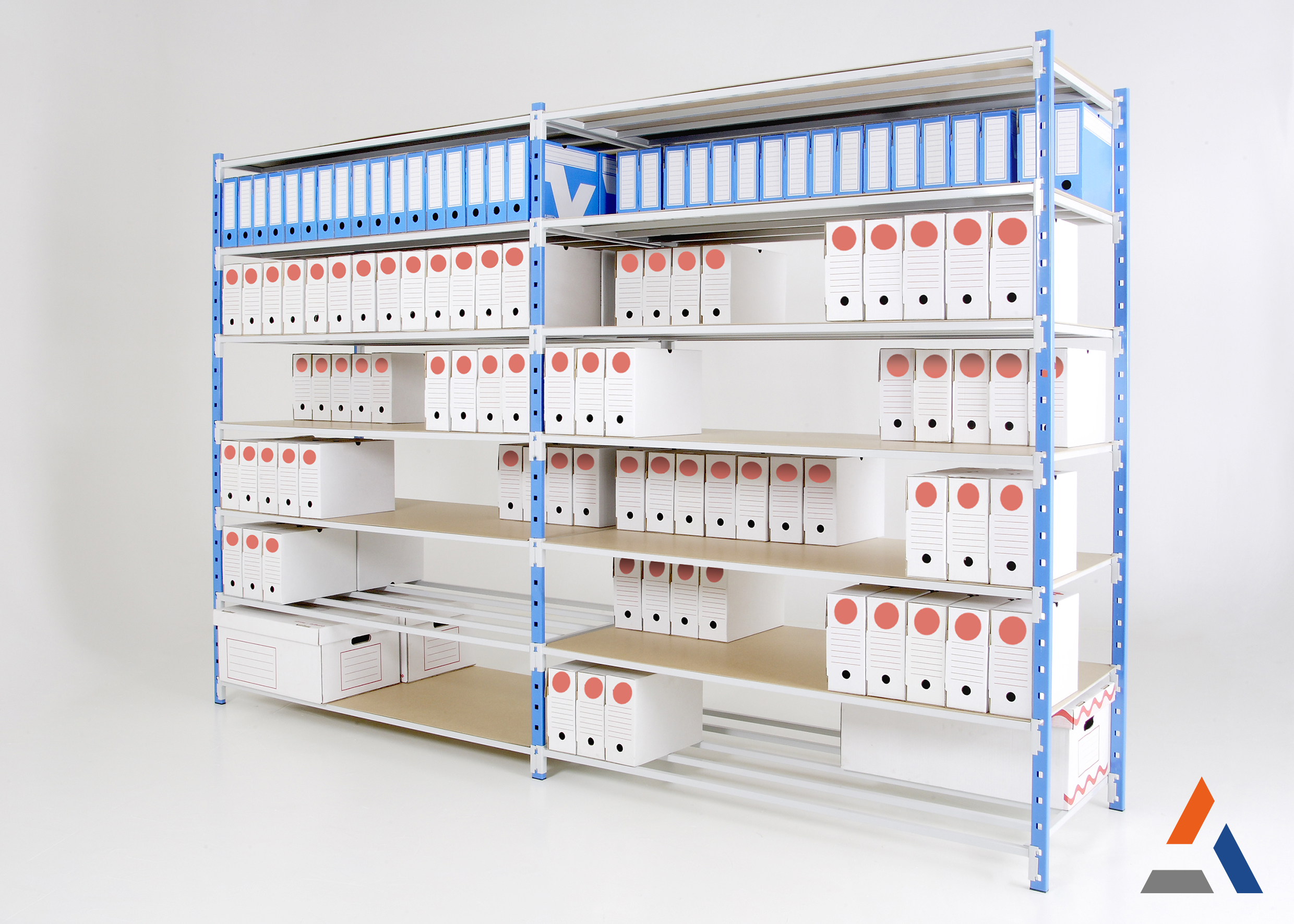 Rayonnage bureau pour archives, classeurs et boîtes, organisation optimale